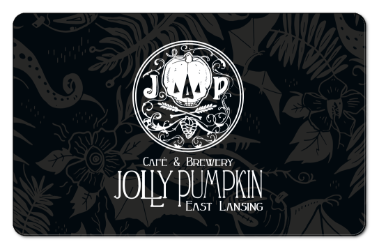 jolly pumpkin logo on a black floral background